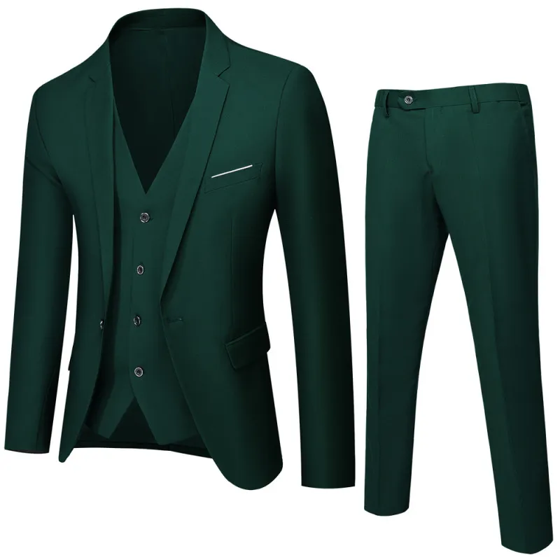 Men Fashion Slim Fit Solid Plus Size Three-Piece Wedding Suit Set