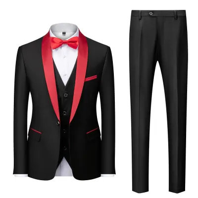 Men's Classic Plus Size Three-Piece Suit Set with Shawl Collar