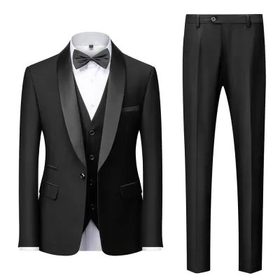 Men's Classic Plus Size Three-Piece Suit Set with Shawl Collar
