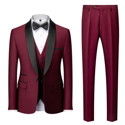 Men's Classic Plus Size Three-Piece Suit Set with Shawl Collar