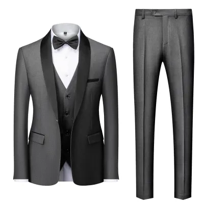 Men's Classic Plus Size Three-Piece Suit Set with Shawl Collar