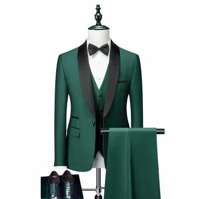 Men's Classic Plus Size Three-Piece Suit Set with Shawl Collar