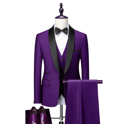 Men's Classic Plus Size Three-Piece Suit Set with Shawl Collar