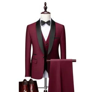 Men's Classic Plus Size Three-Piece Suit Set with Shawl Collar
