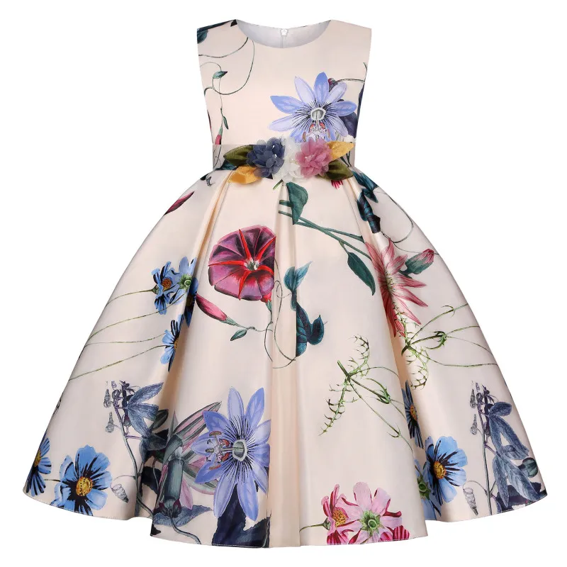 Children Girls Princess Sleeveless Floral Retro Print Party Dress