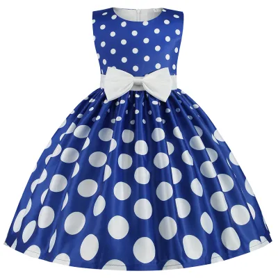 Girls Princess Sleeveless Polka Dot Bowknot Party Dress Kids Cotton Blend