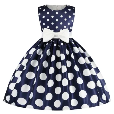 Girls Princess Sleeveless Polka Dot Bowknot Party Dress Kids Cotton Blend