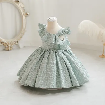 Toddlers Newborn Baby Girls Princess Solid Color Ruffle Sleeve Party Dress