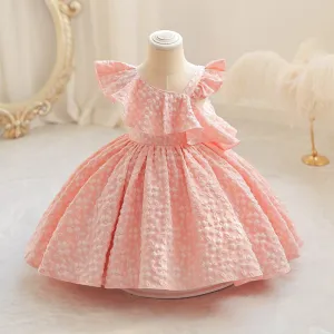 Toddlers Newborn Baby Girls Princess Solid Color Ruffle Sleeve Party Dress