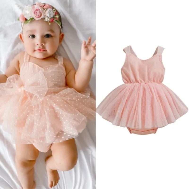 Kids Baby Girls Cute Cotton Mesh Bow Sleeveless Slip Dress