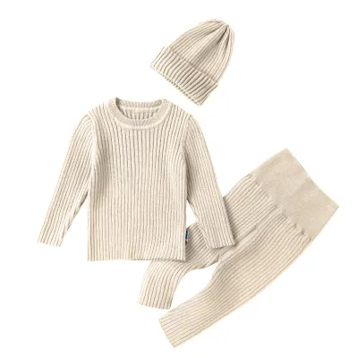 Toddlers Newborn Baby Fashion Girls Boys Casual Basic Long Sleeve Solid Color Knitted Top And Pants Set
