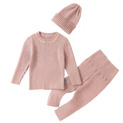 Toddlers Newborn Baby Fashion Girls Boys Casual Basic Long Sleeve Solid Color Knitted Top And Pants Set