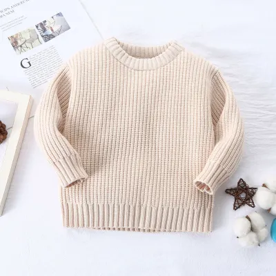 Children Kids Baby Fashion Unisex Boys Girls Casual Basic Long Sleeve Knitted Viscose Sweater Solid Color Round Neck