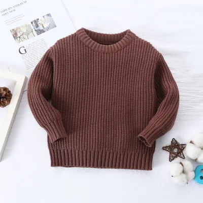 Children Kids Baby Fashion Unisex Boys Girls Casual Basic Long Sleeve Knitted Viscose Sweater Solid Color Round Neck