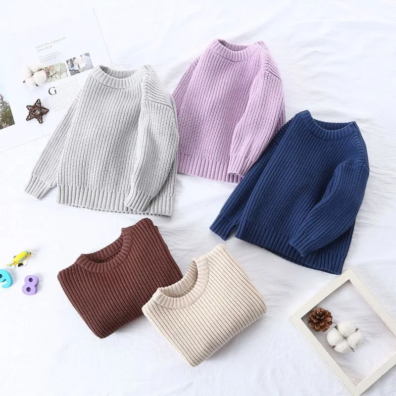 Children Kids Baby Fashion Unisex Boys Girls Casual Basic Long Sleeve Knitted Viscose Sweater Solid Color Round Neck