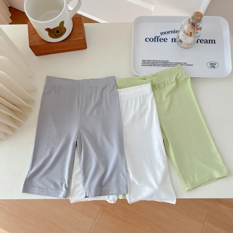 Children Kids Girls Casual Basic Solid Cotton Leggings Shorts Middle Waist