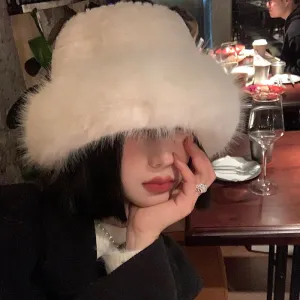 Women Fashion Winter Thick Cold White Plush Cap