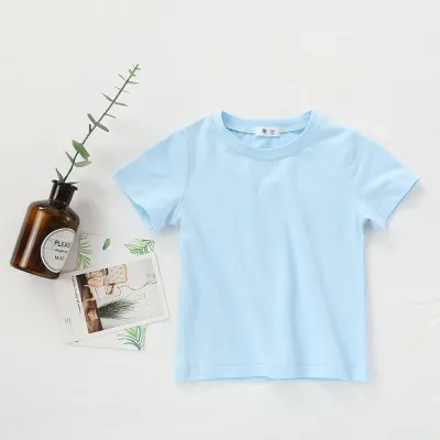 Children Kids Baby Fashion Girls Boys Casual Basic Solid Color Short Sleeve Round Neck T-Shirt
