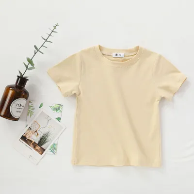 Children Kids Baby Fashion Girls Boys Casual Basic Solid Color Short Sleeve Round Neck T-Shirt