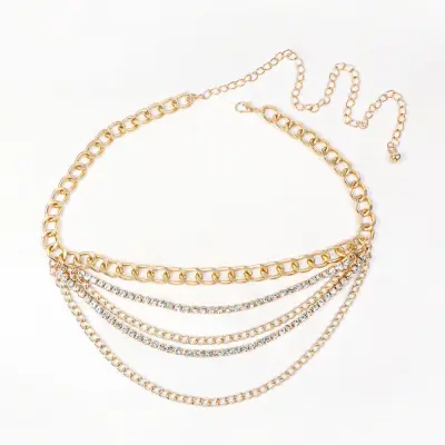 Women Fashion Exaggerated Retro Multi-Layer Waist Chain With Diamonds
