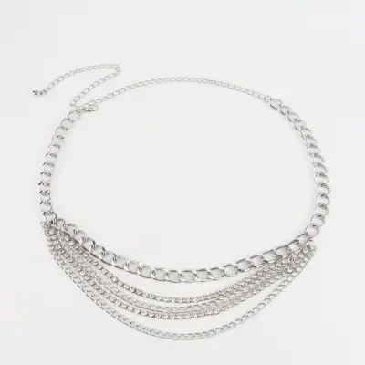 Women Fashion Exaggerated Retro Multi-Layer Waist Chain With Diamonds