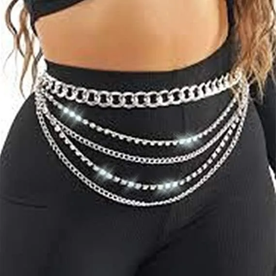 Women Fashion Exaggerated Retro Multi-Layer Waist Chain With Diamonds