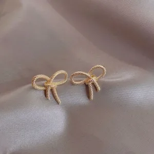 Women Fashion Elegant Metal Bowknot Stud Earrings