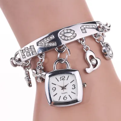 Women Fashion Love Letter Stainless Steel Square Bracelet Watch