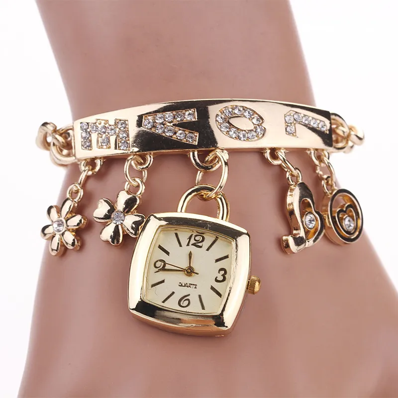 Women Fashion Love Letter Stainless Steel Square Bracelet Watch