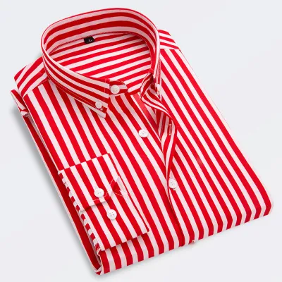 Men Plus Size Casual Basic Stripe Long Sleeve Cardigan Shirt