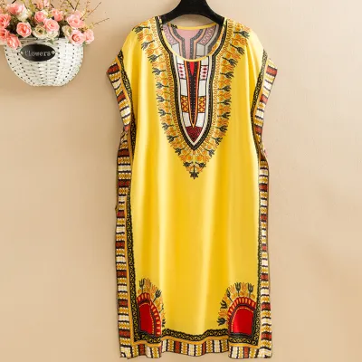 Women Fashion Boho Vintage Printing Short Sleeve Dress