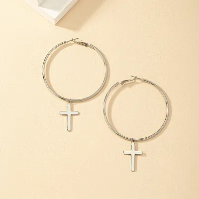 Women Fashion Exaggerated Large Hoop Cross Earrings