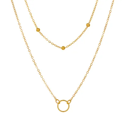 Women Fashion Drop Rhinestones Rectangle Double-Layer Alloy Necklace