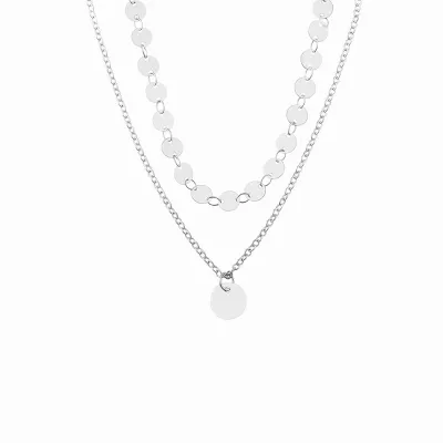 Women Fashion Drop Rhinestones Rectangle Double-Layer Alloy Necklace