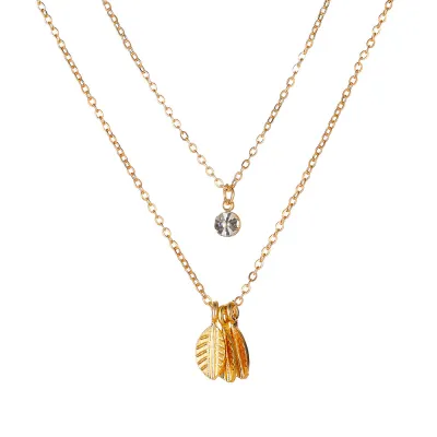 Women Fashion Drop Rhinestones Rectangle Double-Layer Alloy Necklace