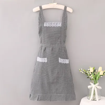 Thickened Cotton Home Kitchen Double-Layer Waterproof Grid Patter Apron Sleeveless