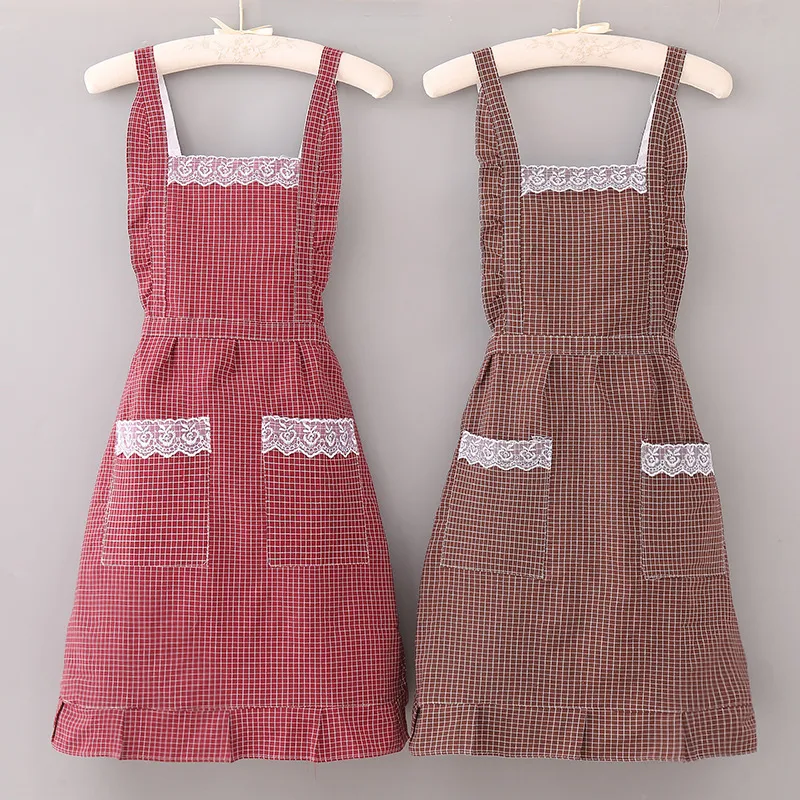 Thickened Cotton Home Kitchen Double-Layer Waterproof Grid Patter Apron Sleeveless