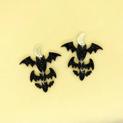 Women's Halloween Acrylic Glitter Bats Pumpkin Ghost Dangle Earrings