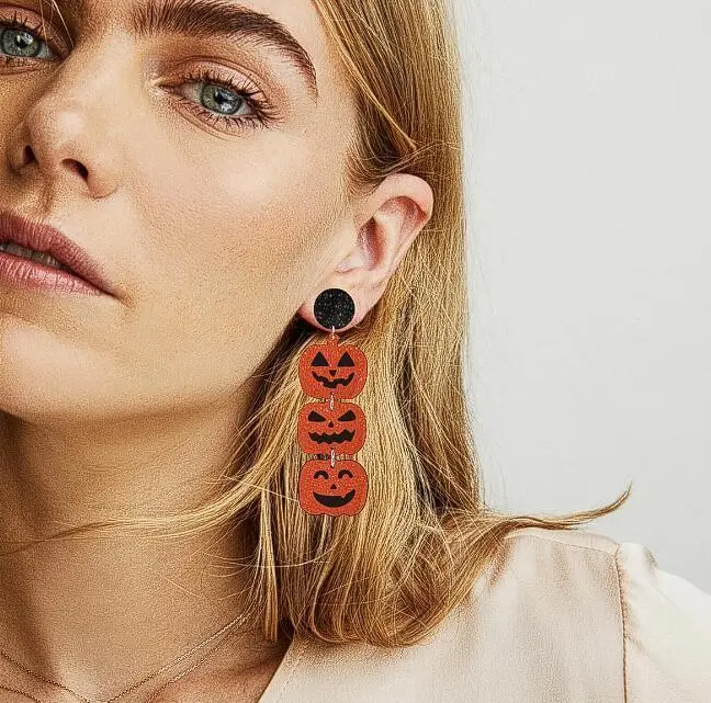 Women's Halloween Acrylic Glitter Bats Pumpkin Ghost Dangle Earrings