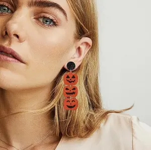 Women's Halloween Acrylic Glitter Bats Pumpkin Ghost Dangle Earrings