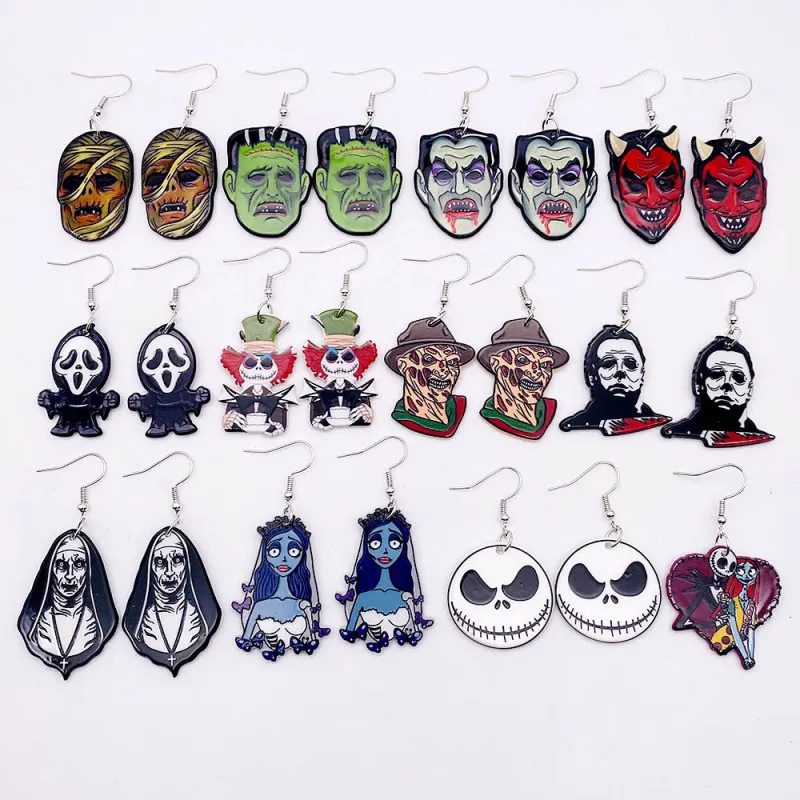 Halloween Women Fashion Scary Zombie Vampire Demon Dangle Acrylic Earrings