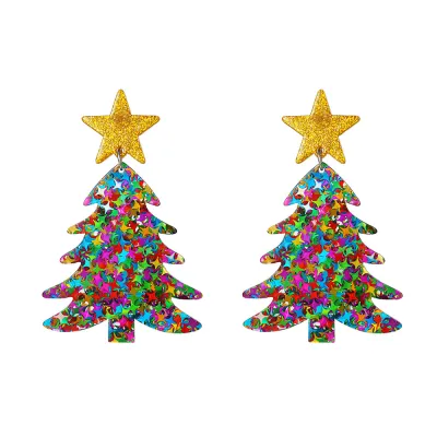 Christmas Cute Acrylic Glitter Christmas Tree Dangle Earrings Women Fashion Party