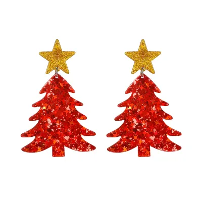 Christmas Cute Acrylic Glitter Christmas Tree Dangle Earrings Women Fashion Party