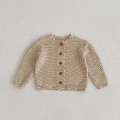 Toddlers Newborn Baby Fashion Unisex Casual Basic Long Sleeve Solid Color Cotton Knitted Cardigan Coat