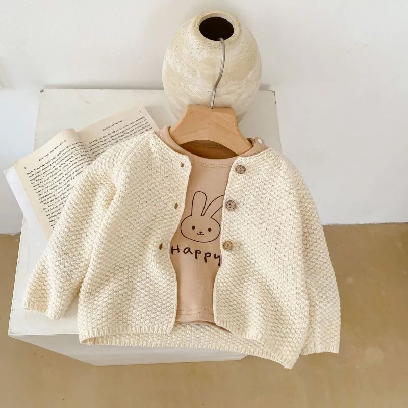 Toddlers Newborn Baby Unisex Fashion Casual Basic Long Sleeve Solid Color Knitted Cotton Cardigan Coat