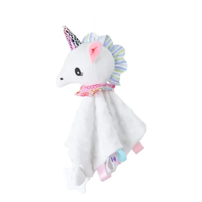 Cartoon Cute Rabbit Unicorn Plush Baby Bib Soother Sensory Toy