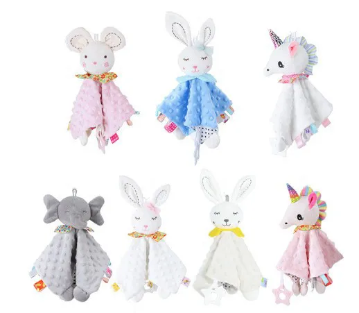 Cartoon Cute Rabbit Unicorn Plush Baby Bib Soother Sensory Toy
