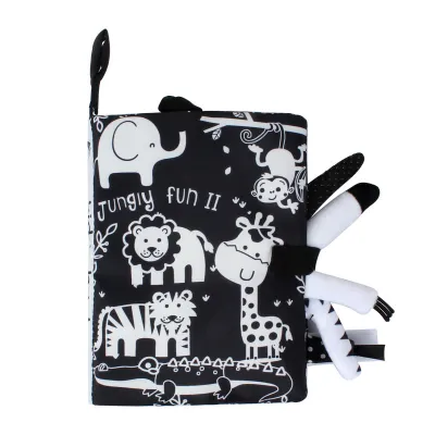 Black White Red Baby Cloth Book Tear Resistant Sensory Tail Toy with Ring