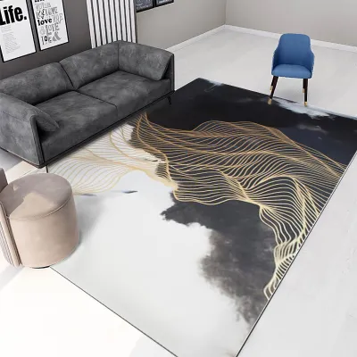 Abstract Ink Smudged Line Carpet Living Room Floor Mat Hand Washable