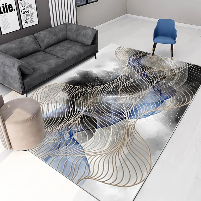 Abstract Ink Smudged Line Carpet Living Room Floor Mat Hand Washable